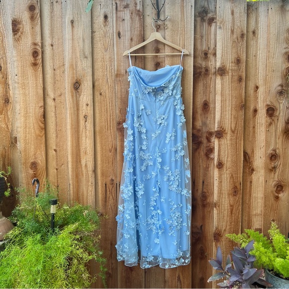 Light Powder Blue 3D Floral Embroidered Strapless Maxi Dress 🌿 - Picture 8 of 10
